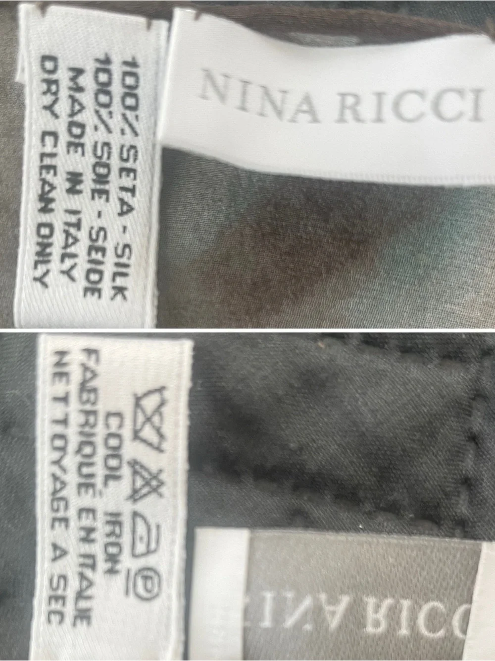 Nina Ricci Italy 100% Silk Abstract Floral Scarf Taupe Blush Blue 22x70